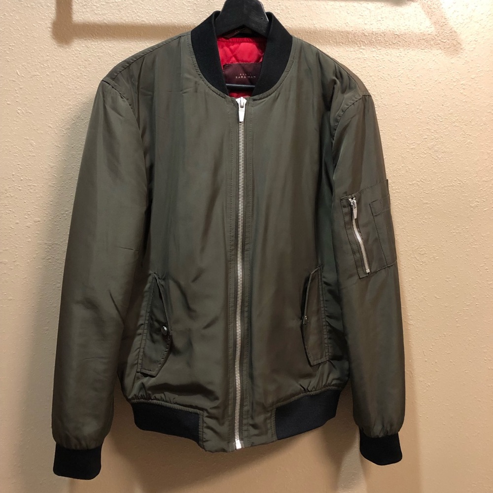 Zara Man Khaki Green Bomber Jacket Medium